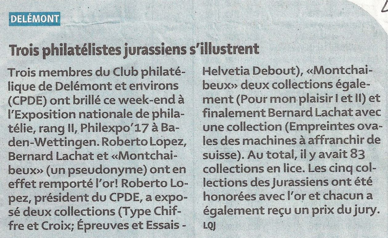 Trois philatélistes jurassiens s'illustrent